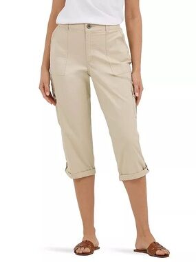 Avenue Khaki Beige Cargo Capri Pants
